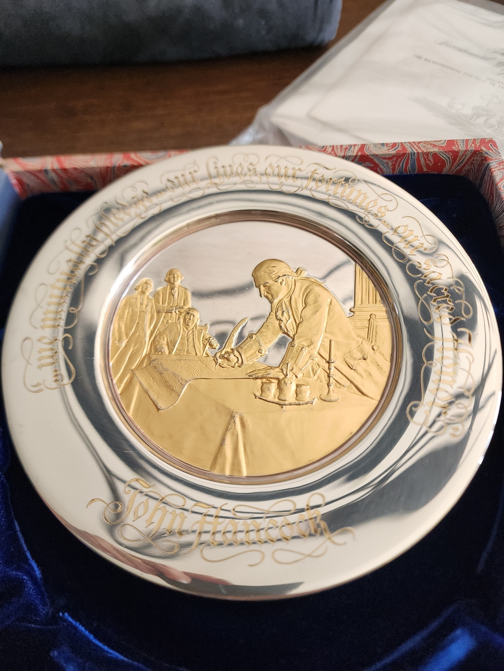 Bicentennial Commenorative Sterling  Silver Plate John Hancock Franklin Mint